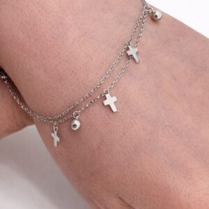 Srebrna bransoletka krzyżyk i kuleczki