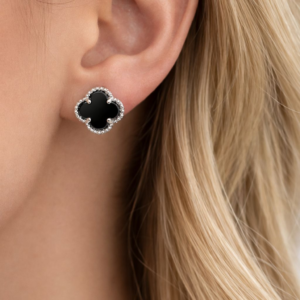 Kolczyki srebrne 925 koniczynka czarna