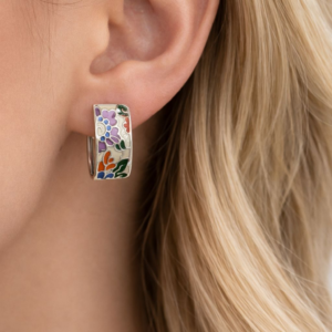 Kolczyki srebrne 925 emaliowane kwiaty