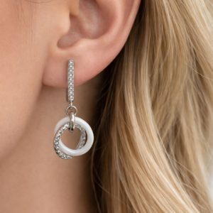 Kolczyki srebrne 925 wiszące z ceramiką i cyrkoniami