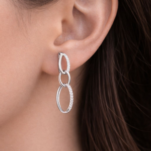 Kolczyki srebrne 925 wiszące ogniwa z cyrkoniami